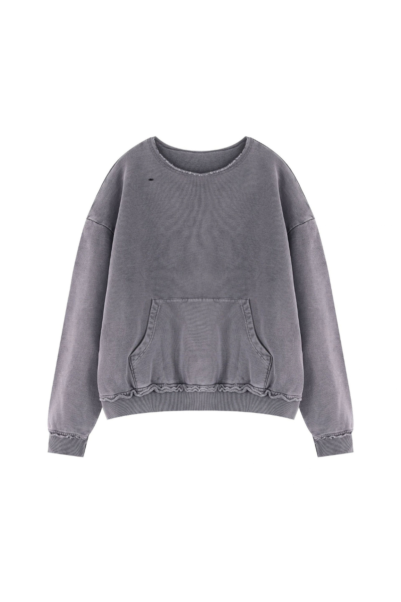 Women Fall Clothing 360G Raw Edge Cropped Pocket Sweatshirt