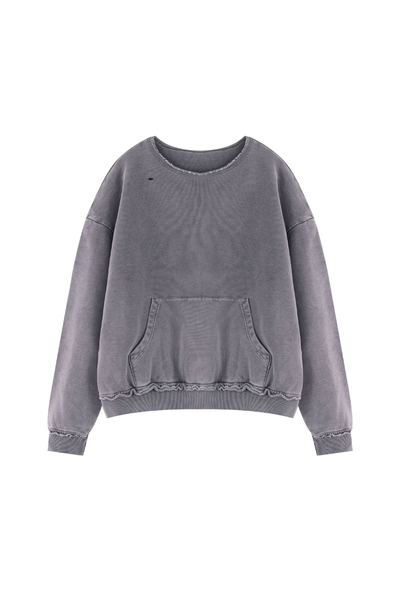 Women Fall Clothing 360G Raw Edge Cropped Pocket Sweatshirt