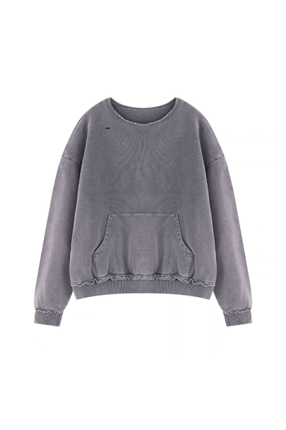 Women Fall Clothing 360G Raw Edge Cropped Pocket Sweatshirt