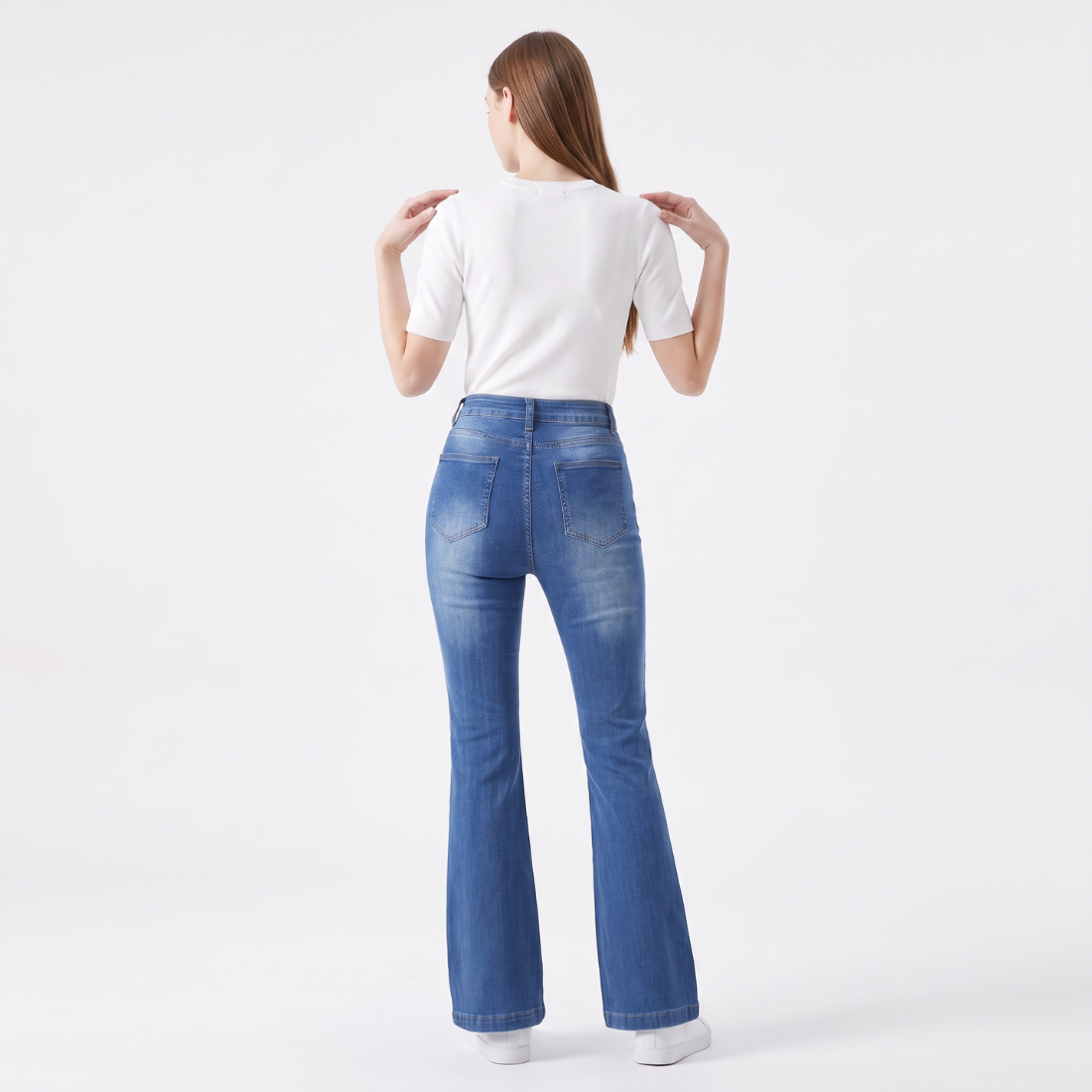 Women's High Waist Ripped Distressed Stretch Flare Jeans