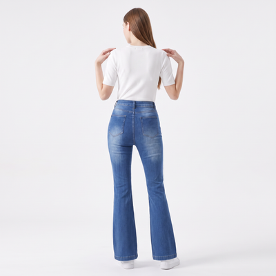 Women's High Waist Ripped Distressed Stretch Flare Jeans