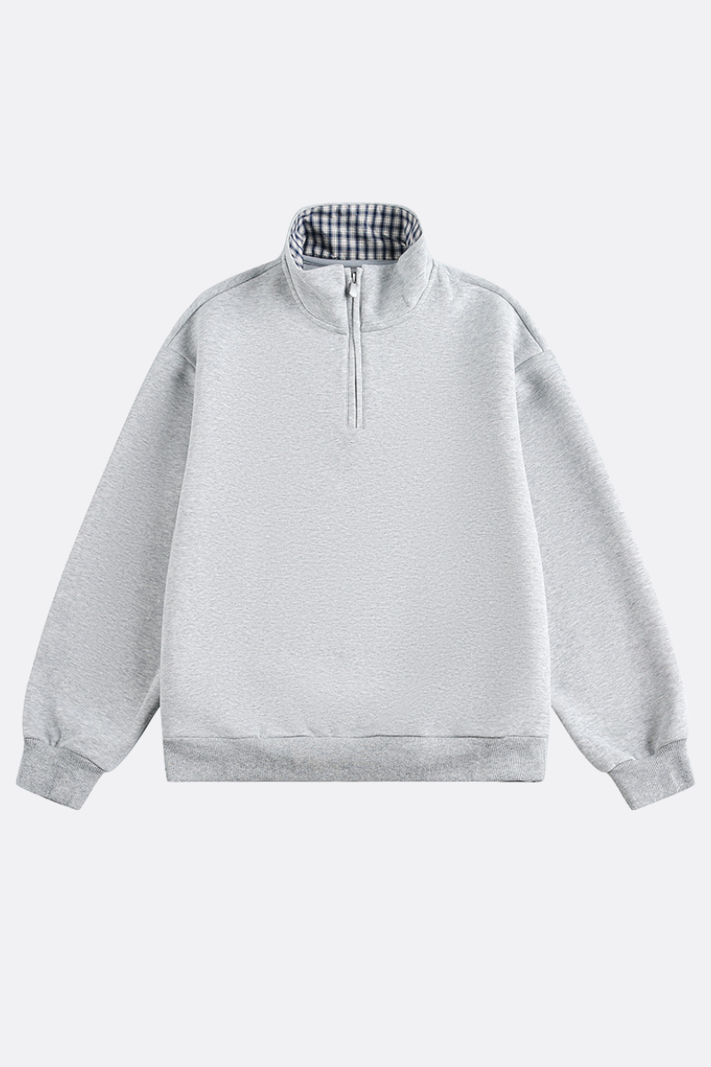 Unisex Spring Plaid Patchwork Half Zip Loose Hoodie