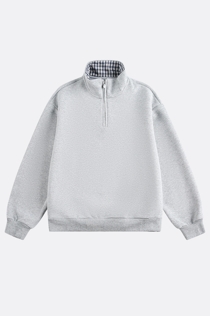 Unisex Spring Plaid Patchwork Half Zip Loose Hoodie