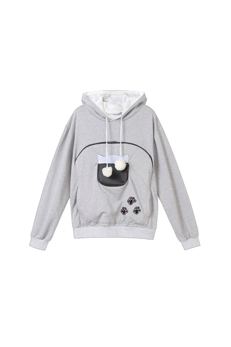 Unisex All Season Cat-Ear Drawstring Pet Pocket Hoodie