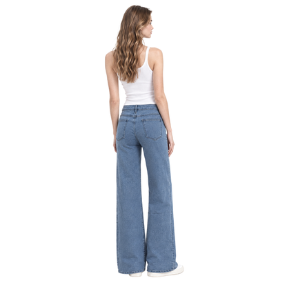 Women's High Waist Blue Stretch Wide Leg Jeans