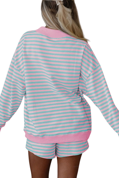 Women Summer Stripe Lounge Sweatshirt and Shorts Set