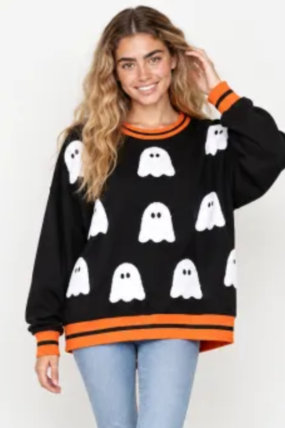 Women Fall Clothing Halloween Ghost Patch Sweatshirt