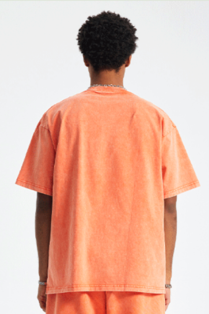 Men's Cotton Streetwear Wax-Dyed Washed Distressed T-shirt