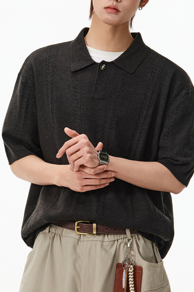 Men's Summer Cable Knit Breathable Old Money Loose Polo