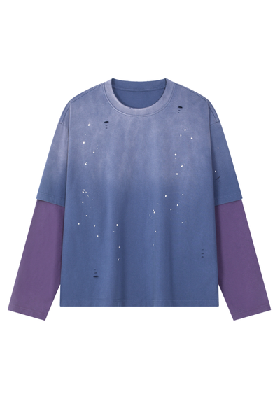 Women's Summer Distressed Layered Ripped Long-Sleeve Tee