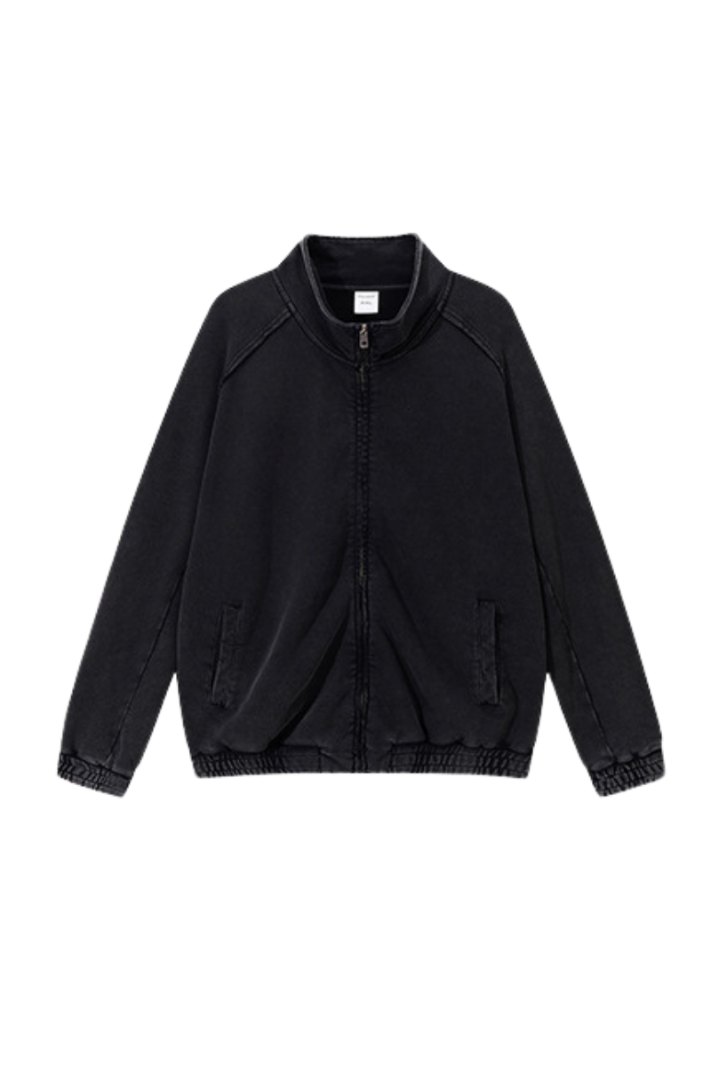 Unisex Fall Clothing Washed Raw Edge Zip Sweatshirt Jacket