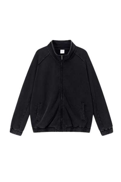 Unisex Fall Clothing Washed Raw Edge Zip Sweatshirt Jacket