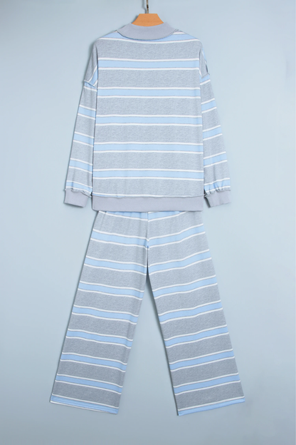 Women All Season Striped Mock Neck Wide Leg Lounge Set