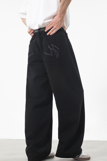 Men's Spring Retro Back Pocket Contrast Stitch Loose Jeans