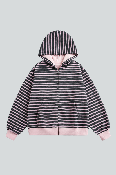 Unisex Spring American Stripe Colorblock Zip Hoodie