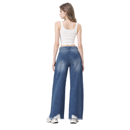 Women's High Waist Distressed Wide Leg Jeans
