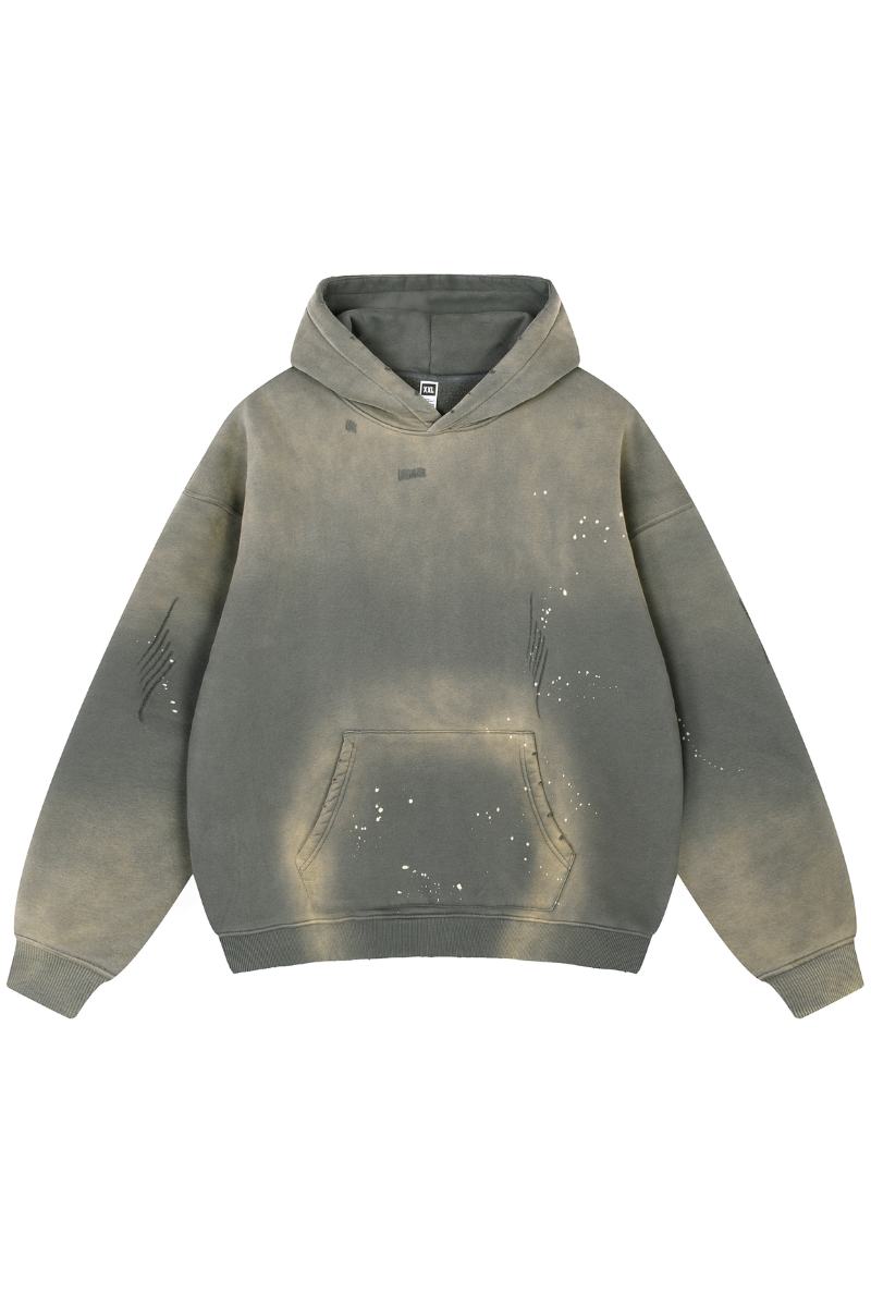 Unisex Fall Splatter-Wash Distressed Pullover Hoodie