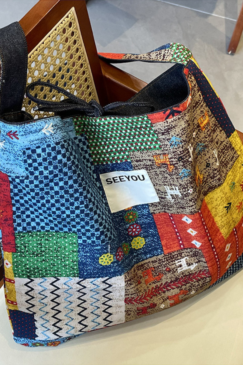Women Fall Ethnic Patchwork Large Capacity Shoulder Bag