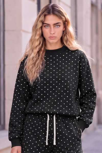 Women's Cozy Fleece Mock Neck Polka Dot Sweatshirt
