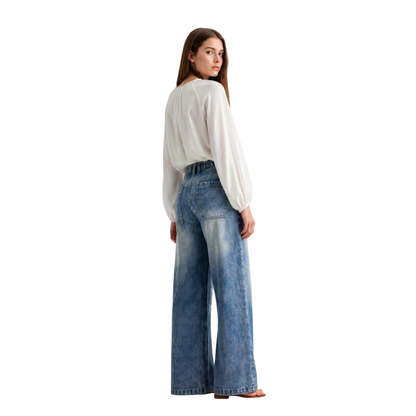 Women's High Waist Drawstring Wide Leg Jeans