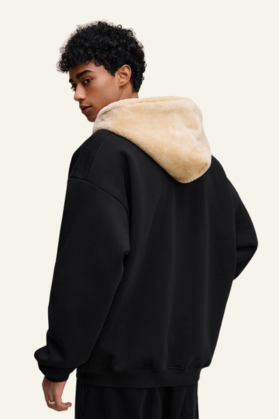 Men's Streetwear Brand Fleece-Lined Hooded Jacket