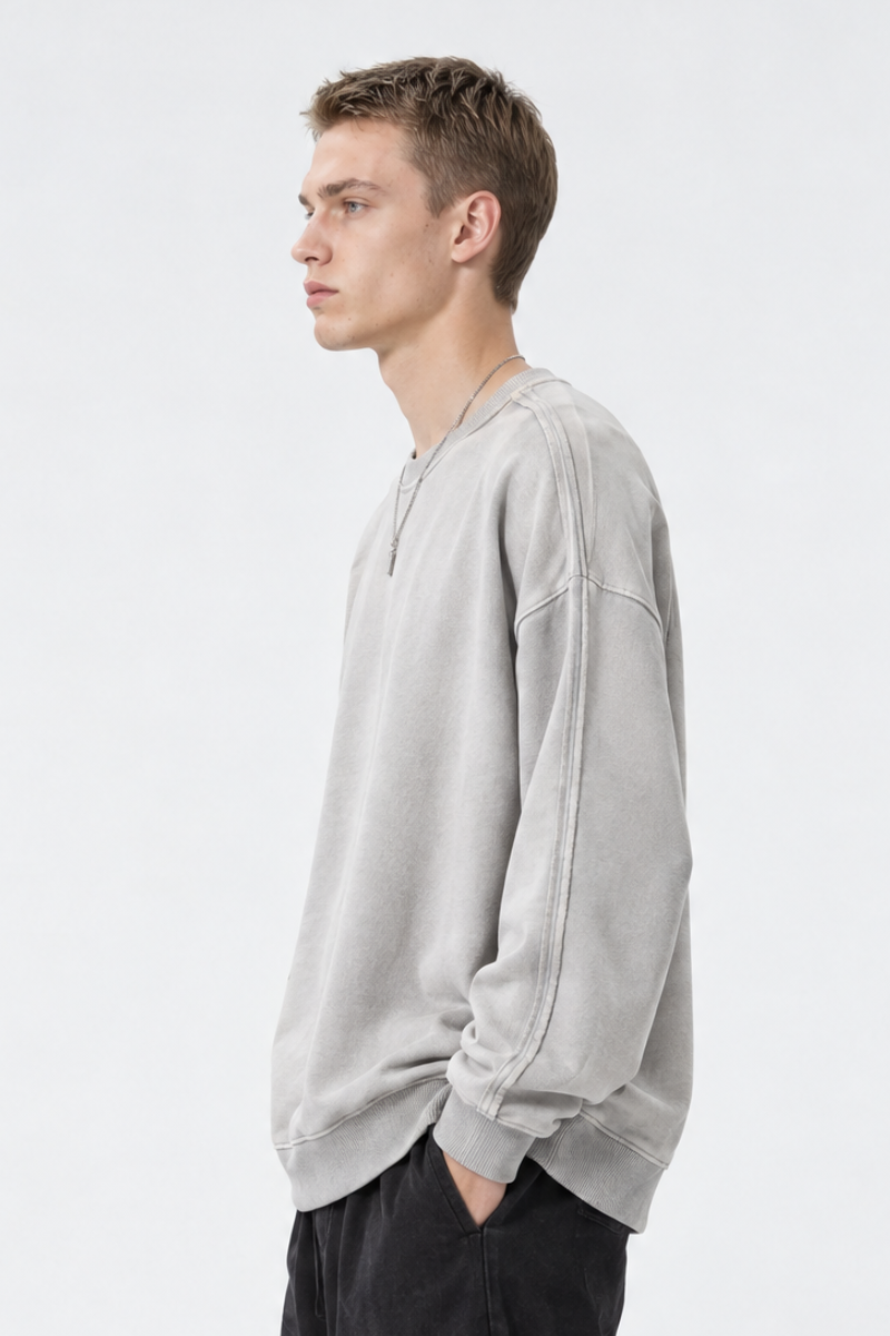 Men Fall Clothing Vintage Wax-Dyed Boxy Crew Sweatshirt