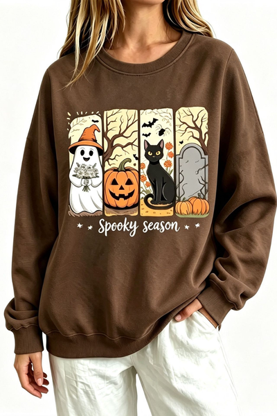 Women Fall Clothing Halloween Spooky Ghost Cat Sweatshirt