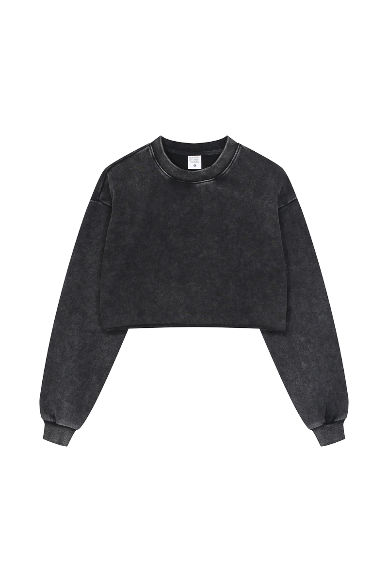 Women Fall Clothing Heavy Snow Washed Cropped Sweatshirt