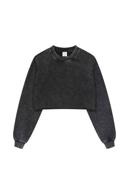 Women Fall Clothing Heavy Snow Washed Cropped Sweatshirt