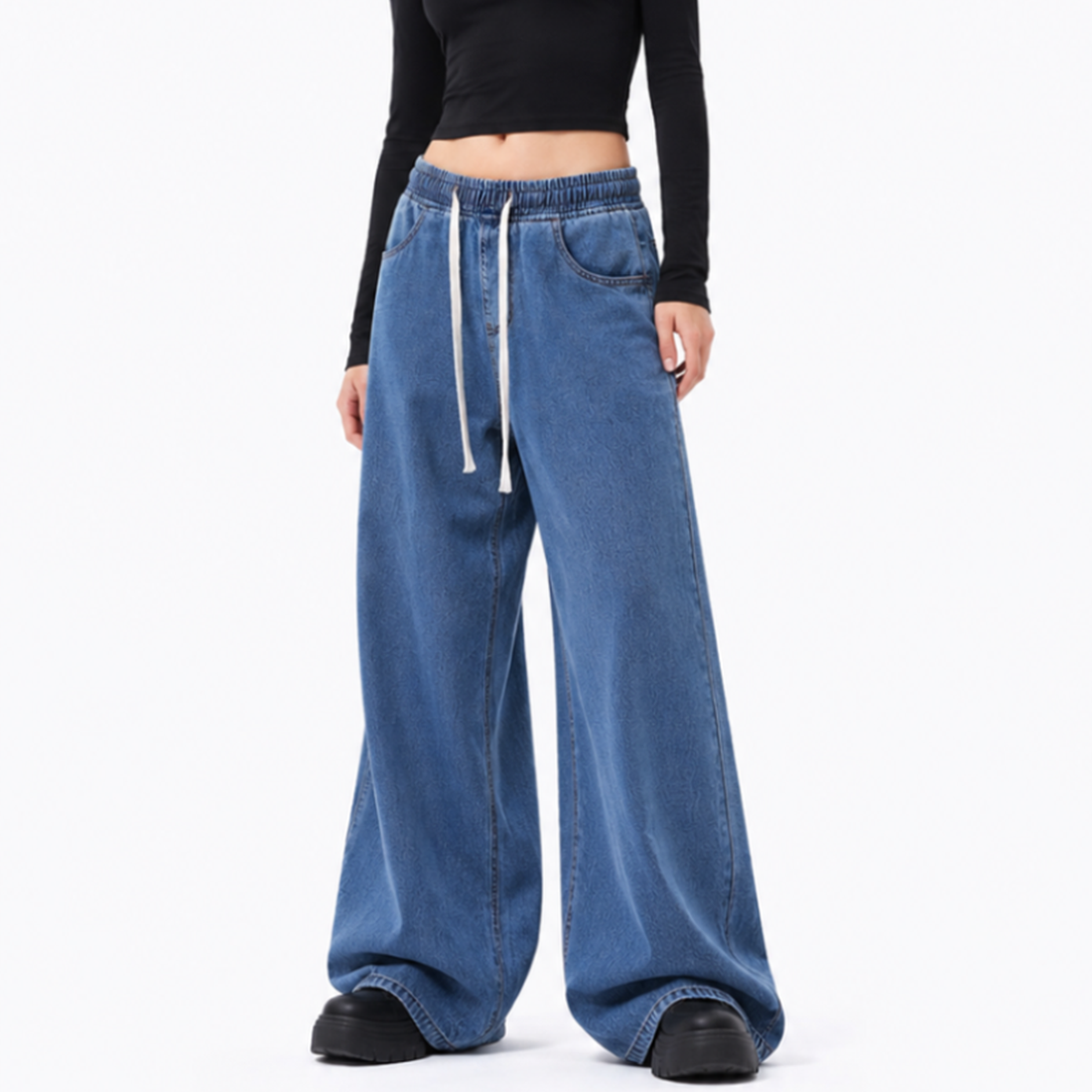 Women's Drawstring Waist Wide Leg Jeans