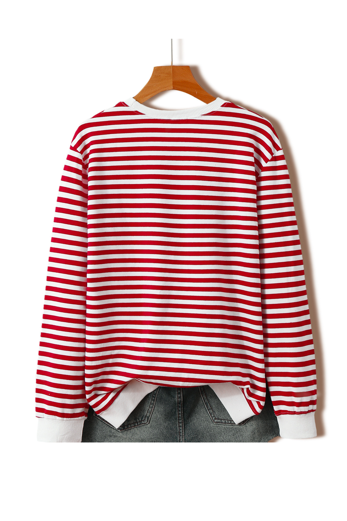 Women's Fall Christmas Cow Graphic Striped Crew Sweatshirt