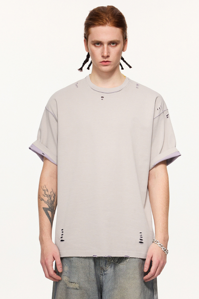 Men's Summer 240g Cotton Reversible Distressed Loose Tee