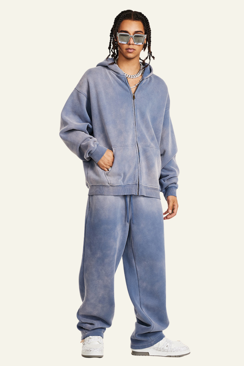Men's Streetwear Set:Hooded Jacket And Straight-leg Pants
