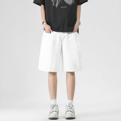 Men's Summer White Loose Wide-Leg Denim Shorts