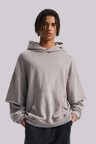 Men's Cotton Retro Faux-Two-Piece Washed  Hoodie