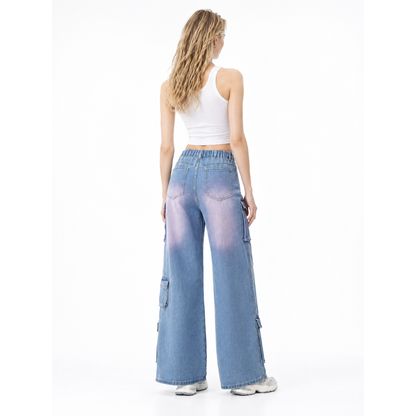 Women's Multi-Pocket High Waist Cargo Wide Leg Jeans