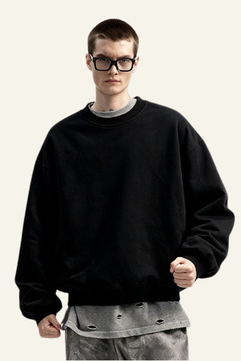 Men's Drop Shoulder Fleece Lined Solid Sweatshirt.
