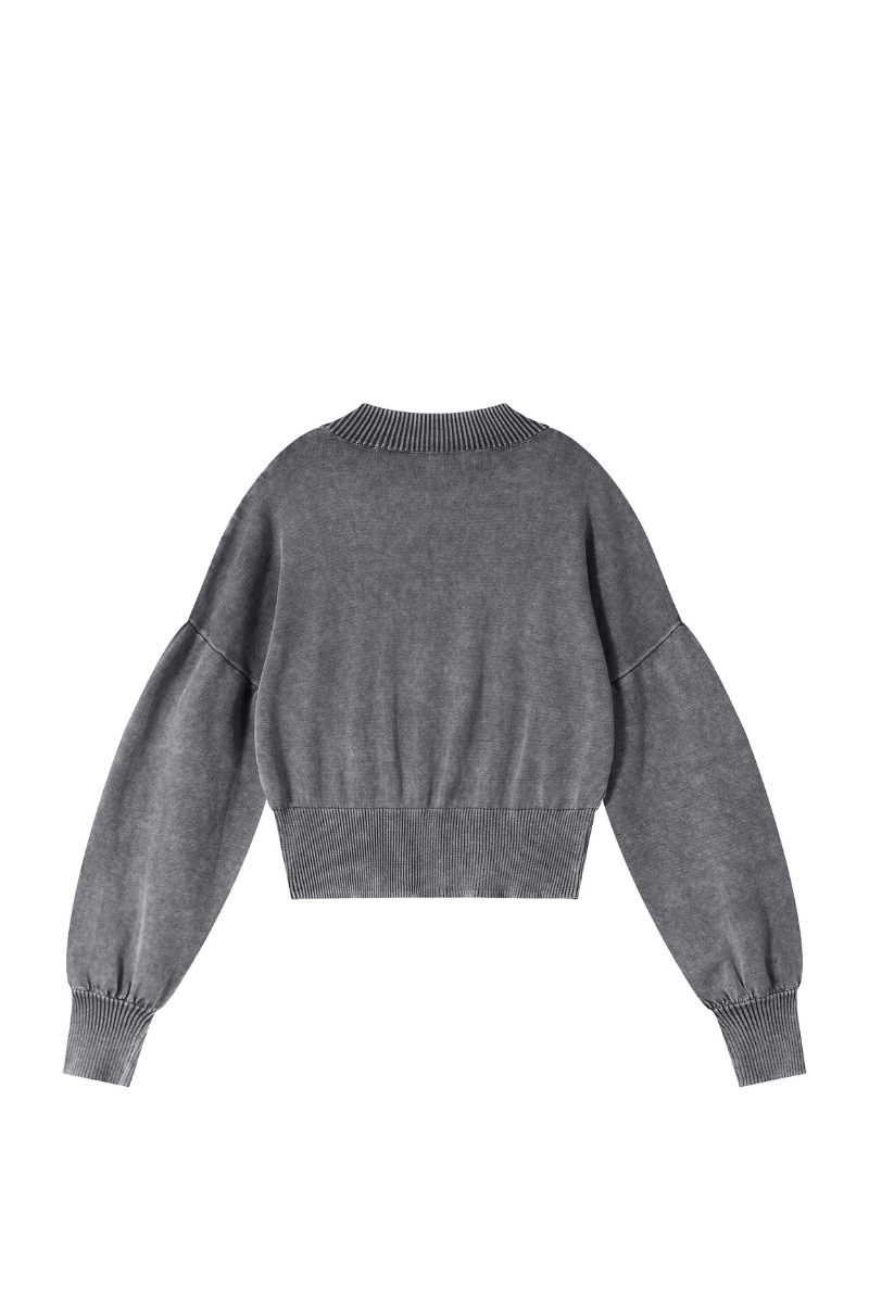 Women Fall Clothing Snow Washed Balloon Sleeve Knit Sweater