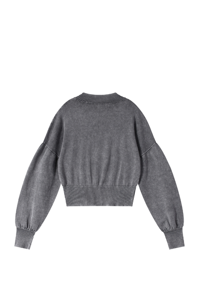 Women Fall Clothing Snow Washed Balloon Sleeve Knit Sweater