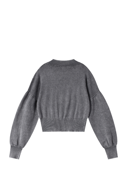 Women Fall Clothing Snow Washed Balloon Sleeve Knit Sweater