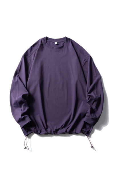 Men's Spring Drawstring-Hem Relaxed Long-Sleeve T-Shirt