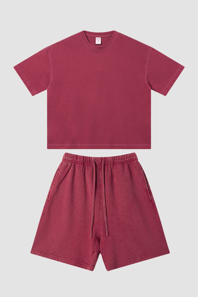 Men's Summer Washed Boxy Cotton Tee & Shorts Set