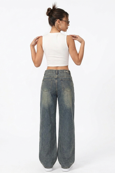 Women's Vintage Wash High Waist Loose Wide Leg Jeans