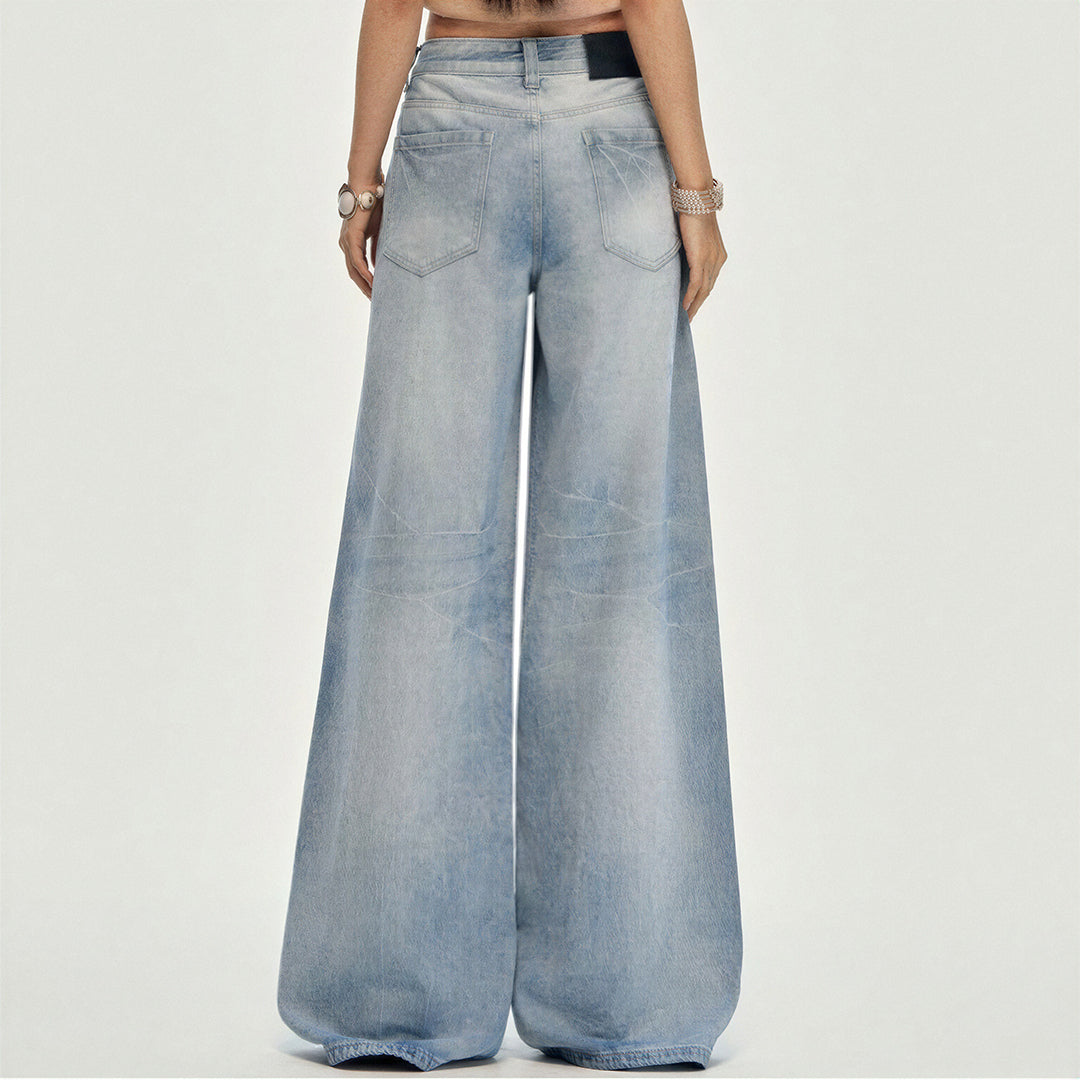 Women's Spring Gradient Washed Ultra Wide-Leg Denim Jeans
