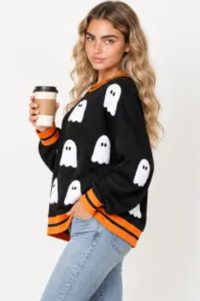 Women Fall Clothing Halloween Ghost Patch Sweatshirt