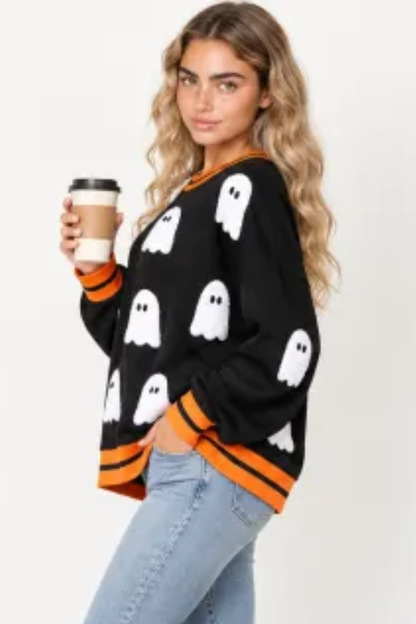 Women Fall Clothing Halloween Ghost Patch Sweatshirt