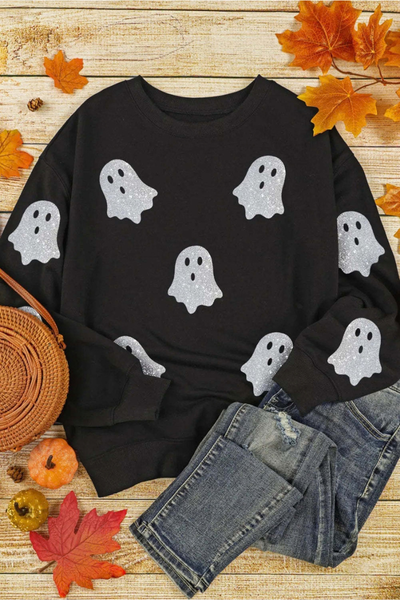 Women Fall Clothing Halloween Glitter Ghost Sweatshirt