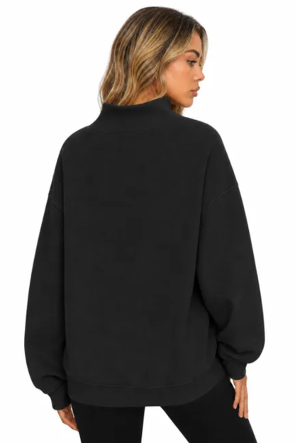 Women Fall Mock Neck Cutout Oversized Casual Sweatshirt