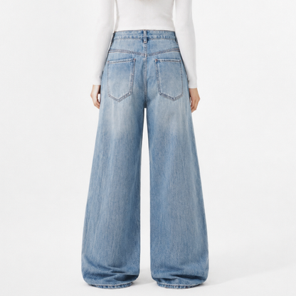 Women's 100% Cotton High Waist Wash Wide Leg Jeans