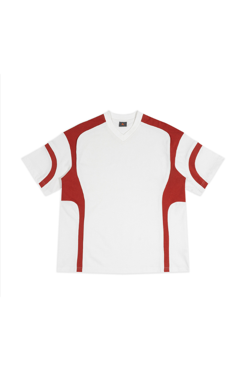 Unisex Summer Racing Color Block Oversized V-Neck T-Shirt